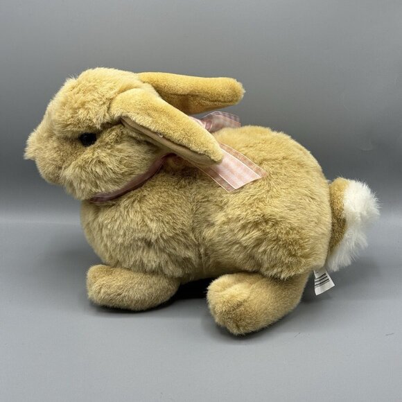Walmart Vintage Bunny Rabbit Plush Tan Pink Bow 13" Realistic Stuffed Animal - Picture 3 of 8